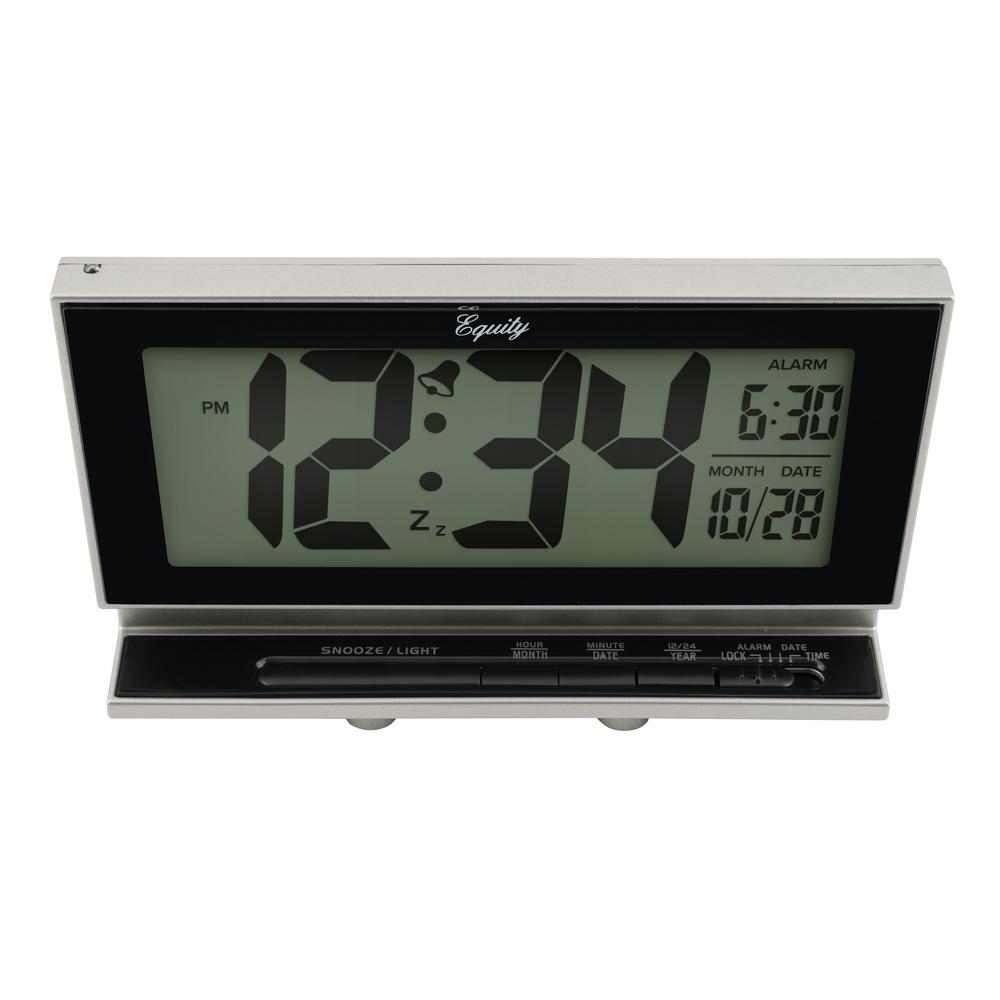 Equity by La Crosse Large 2 in. LCD Digital Alarm Table Clock with Night Vision Technology - Silver