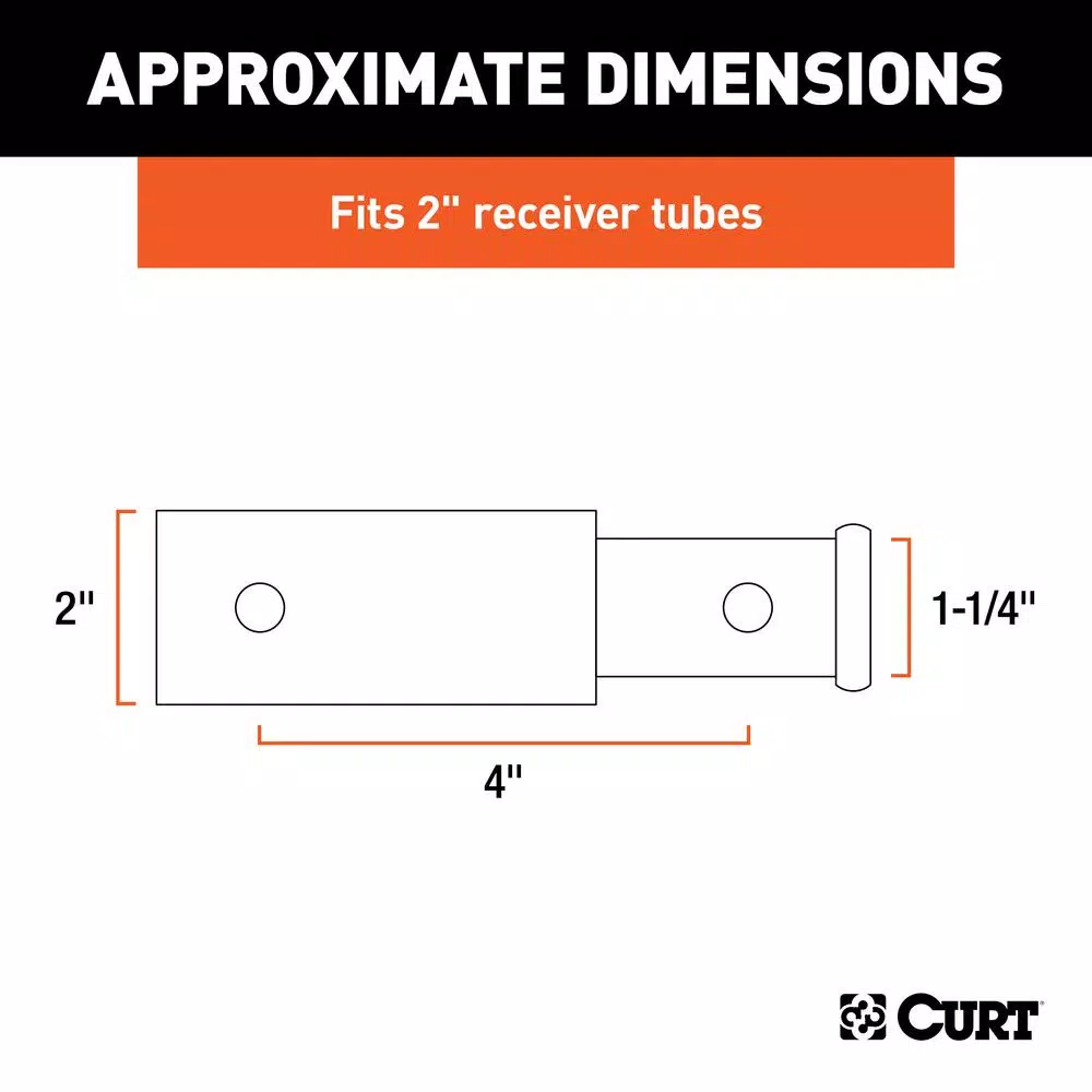 CURT Receiver Tube Adapter, 2" to 1-1/4" Shank, 4" Extension, 3,500 lbs. GTW