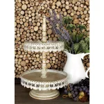 LITTON LANE 24 in. 2-Tiered Round Iron Tray Stand with Floral Bunting Overhang, Whitewashed & Rust Brown thumbnail 1
