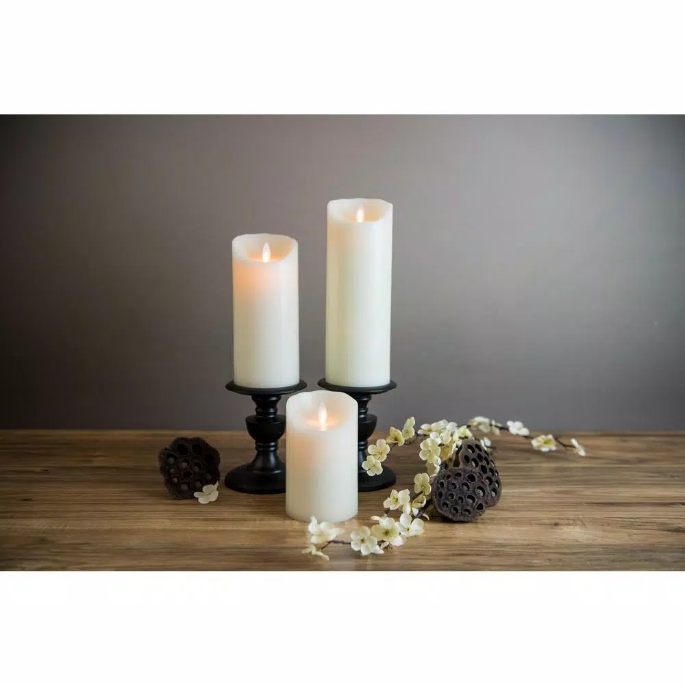 Unbranded Ivory Moving Pillar Flame Flameless Wax LED Candle with Timer