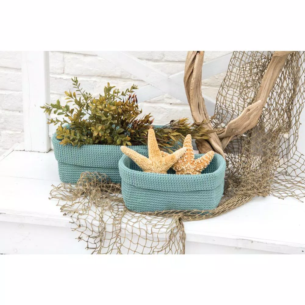 Heritage Lace Mod Crochet Rectangular Polypropylene Storage Basket - Tan