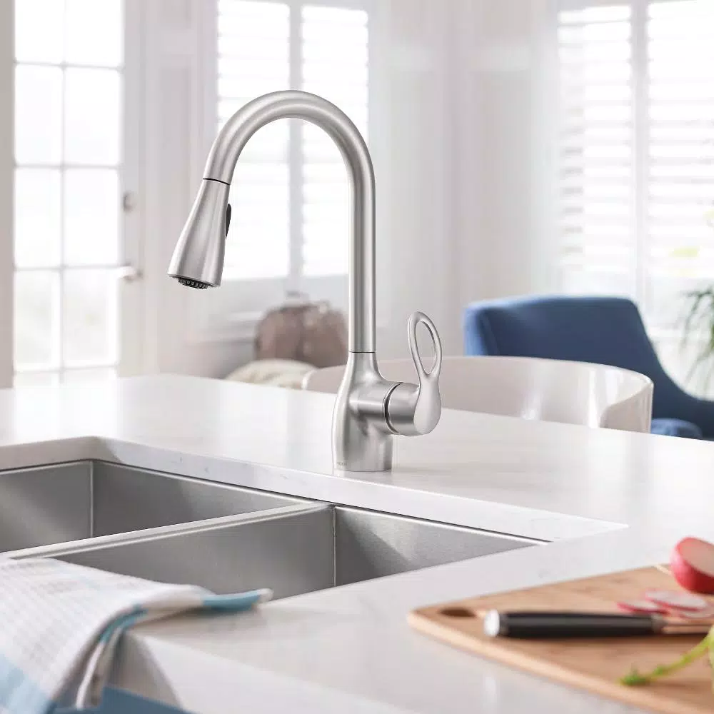 Moen Kleo Single-Handle Pull-Down Kitchen Faucet with Soap Dispenser, Spot Resist Stainless