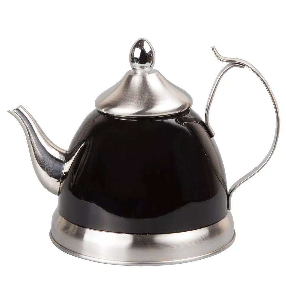 Creative Home Nobili-Tea 1.0 Qt. Stainless Steel Tea Kettle with Removable Infuser Basket, Filter Black