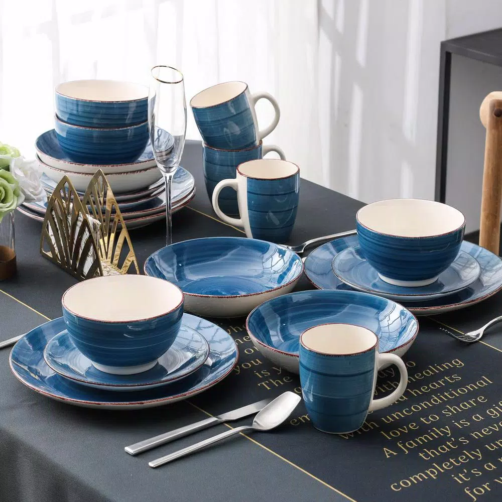 vancasso Bella 16-Piece Blue Porcelain Dinnerware Set, Service for 4