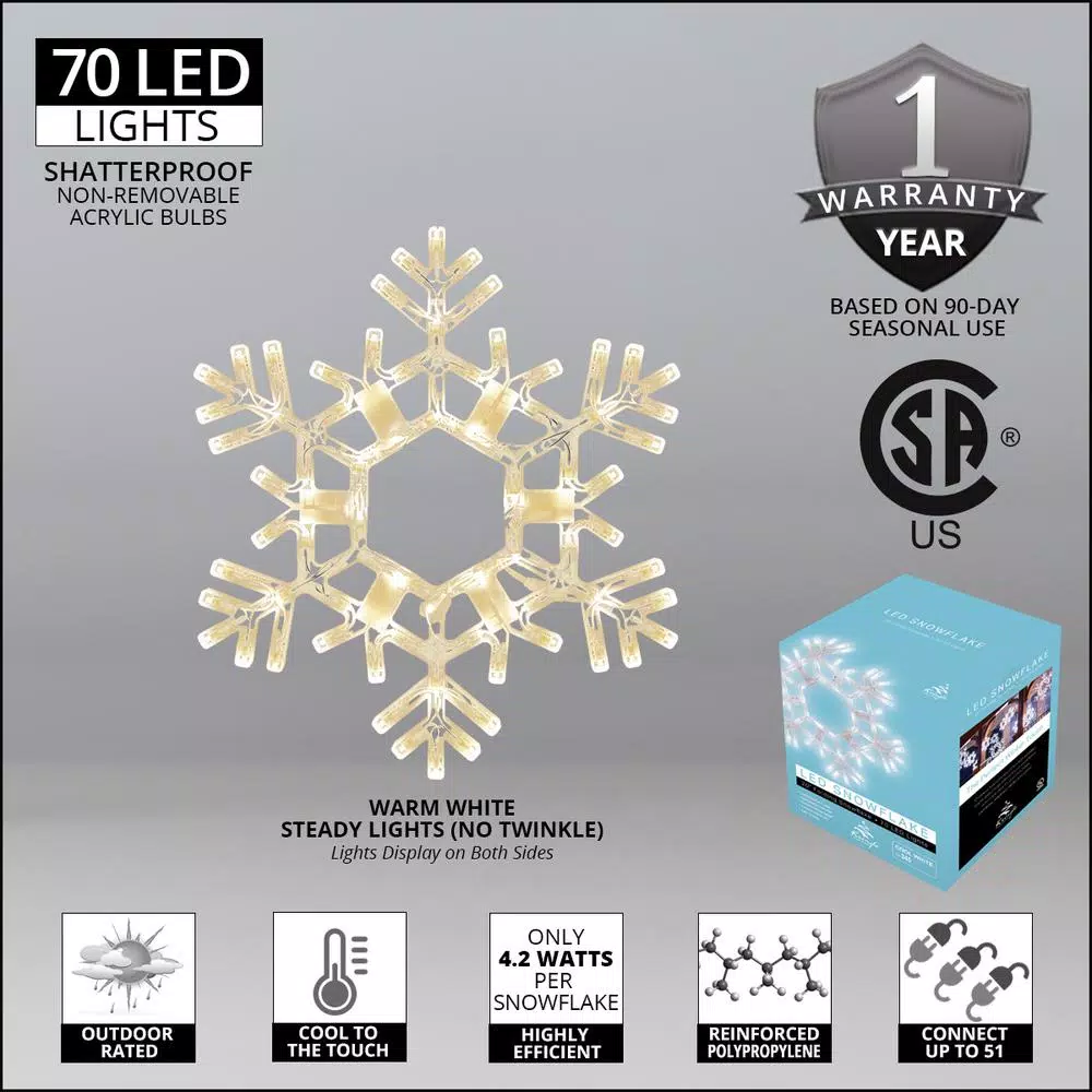Kringle Traditions 20 in. LED Warm White Folding Snowflake Decoration, 70 Lights