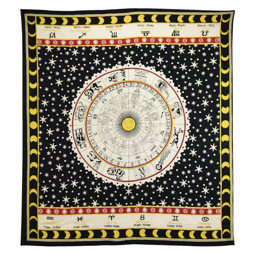 WallPops Nisha Black Astrology Inspired Celestial Wall Tapestry, Bohemian Cotton Wall Hanging