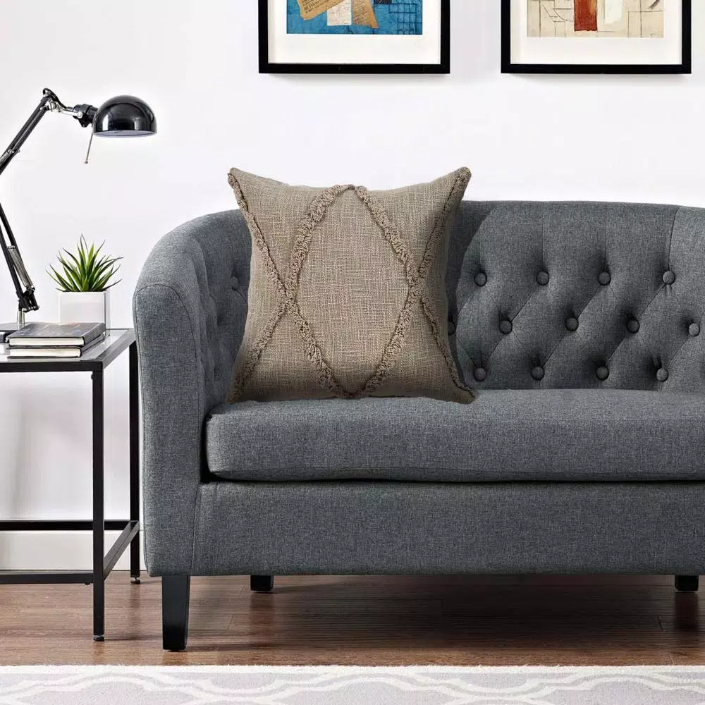 LR Resources Taupe Solid Hypoallergenic Cotton Throw Pillow with Polyester Insert, 20 x 20 in.