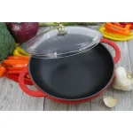 Chasseur 7 in. Red Enameled Cast Iron Mini Wok with Glass Lid thumbnail 3