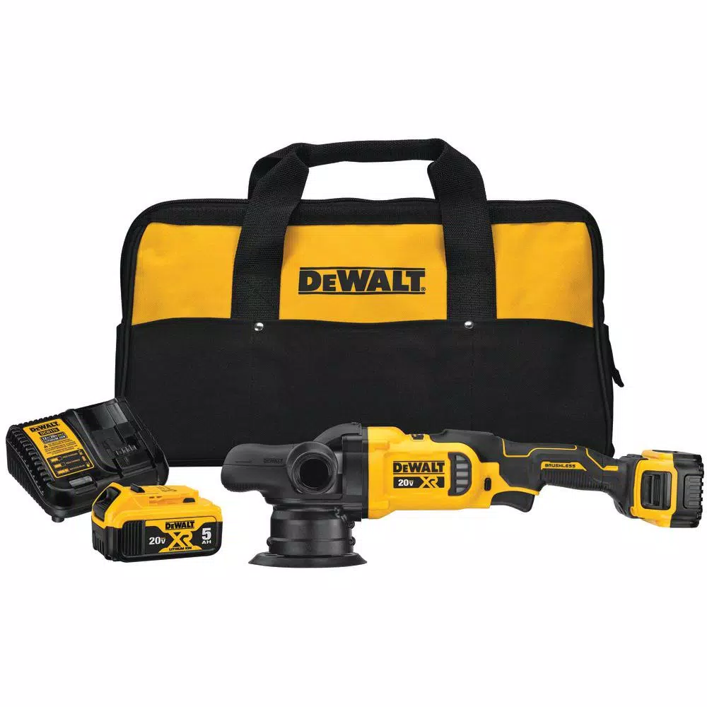 DEWALT 20V MAX XR Cordless Brushless 5 in. Variable Speed Random Orbit Polisher Kit with (2) 5.0 Ah Batteries & Charger