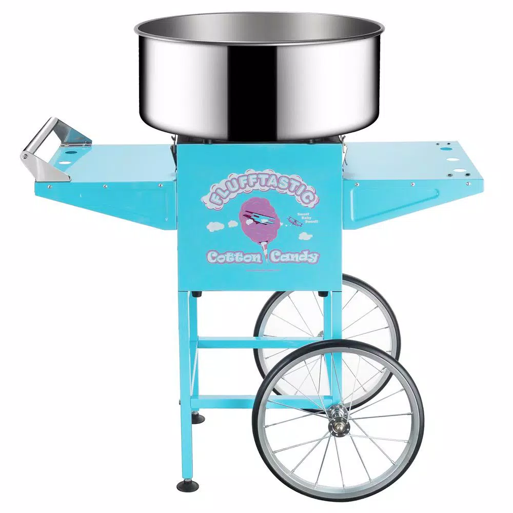 Great Northern Flufftastic Commercial Blue Cotton Candy Machine with Cart, 1000W Stainless Steel Kettle