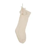 Glitzhome 24 in. White Knitted Polyester Christmas Stocking with Pom Pom Balls thumbnail 1
