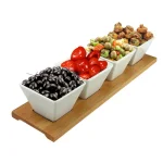 Elama Signature Collection Stoneware Appetizer and Condiment Server Set with Bamboo Tray thumbnail 4