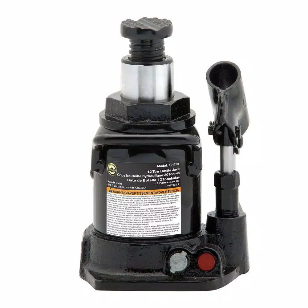 Omega 12-Ton Hydraulic Shorty Bottle Jack, Side Pump Steel Lifting Jack