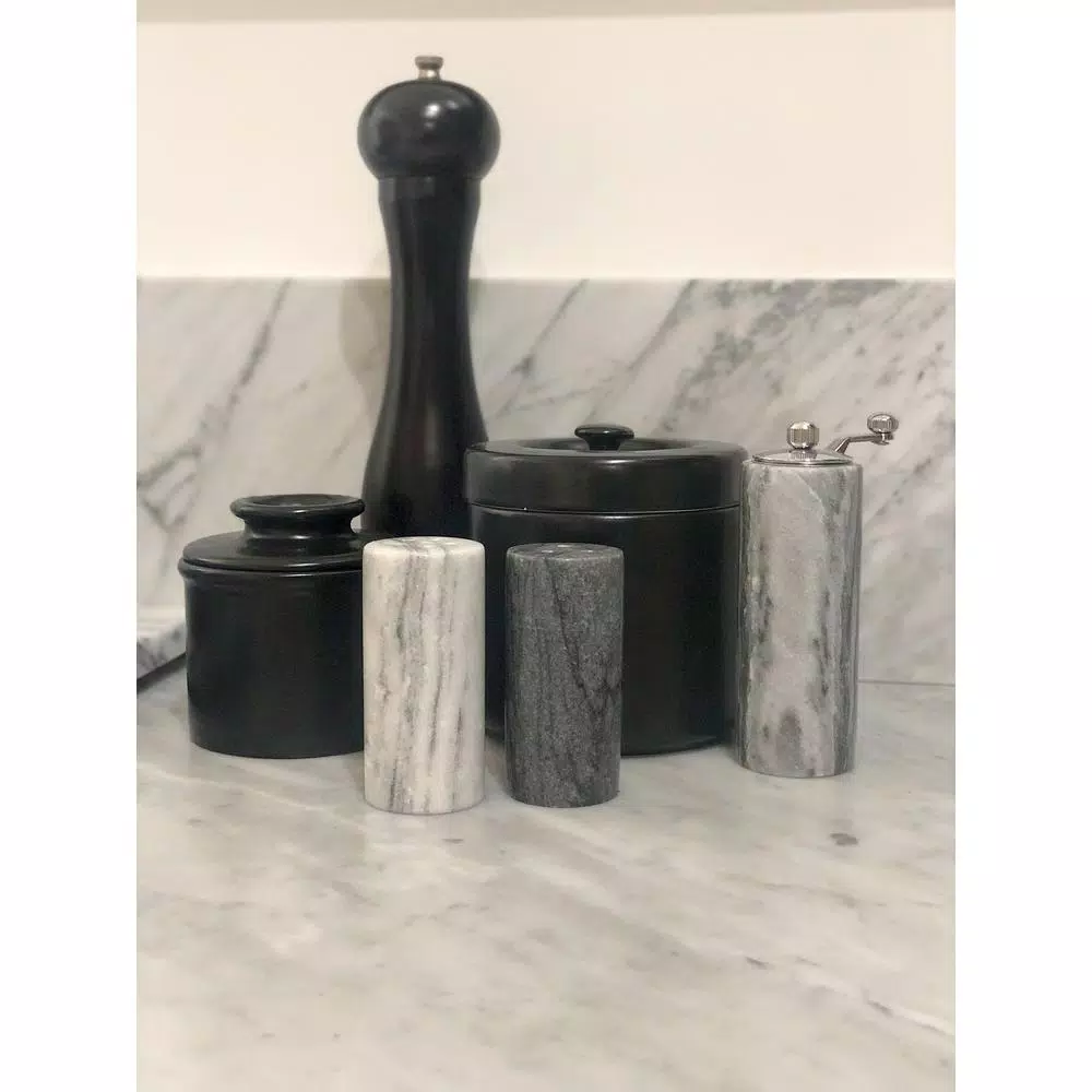 Fox Run Natural White and Black Marble Salt and Pepper Shaker Set