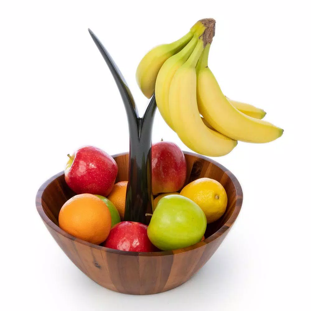 Casa Bellante 12 in. Acacia Wood Fruit Bowl with Removable Banana Stem