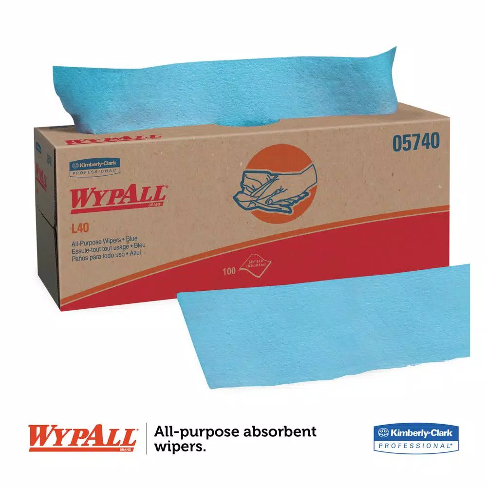 WypAll L40 Blue Pop-Up Wipers, 16.4 x 9.8 in, 100/Box, 9 Boxes Per Carton