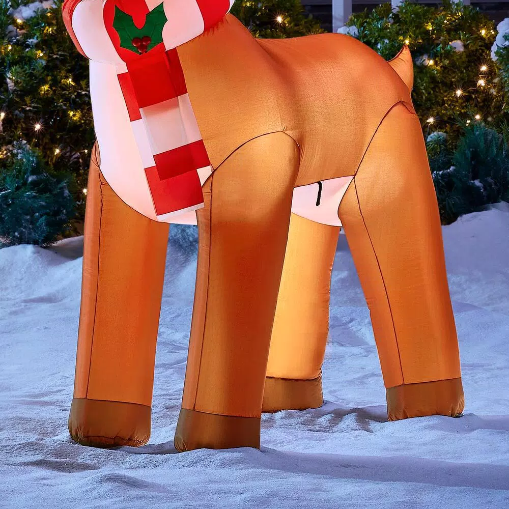 Home Accents Holiday 6 ft. Airblown Inflatable Reindeer with LED Lights and Striped Scarf