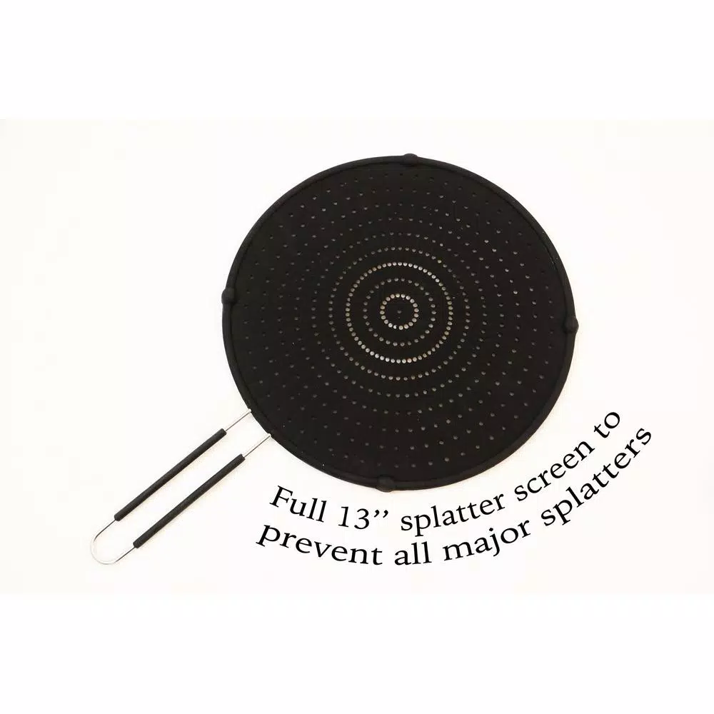 ExcelSteel 13 in. Silicone Splatter Screen with Non-Slip Heat-Resistant Grip, Stainless Steel Frame