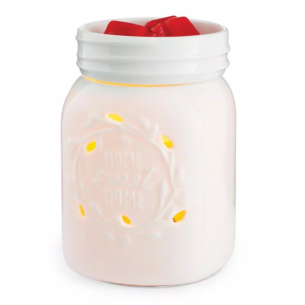 Candle Warmers Etc 8.8 in. White Mason Jar Porcelain Fragrance Warmer with 'Home Sweet Home' Design