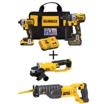 DEWALT 20V MAX XR Brushless Combo Kit with FLEXVOLT 6.0Ah & 2.0Ah Batteries, Hammer Drill, Impact Driver, Grinder & Saw thumbnail 1