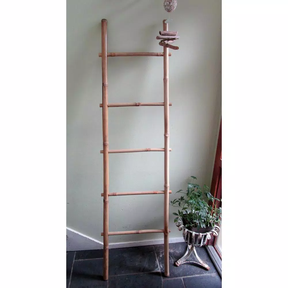MGP 5 ft. Solid Bamboo 5-Bar Ladder Towel Rack - Natural Sand Finish