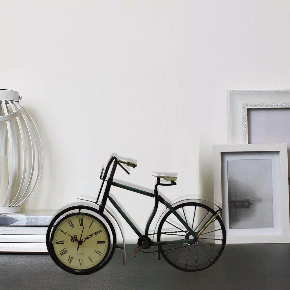 Benzara Cycle Shaped Metal Analog Table Clock with Roman Numerals