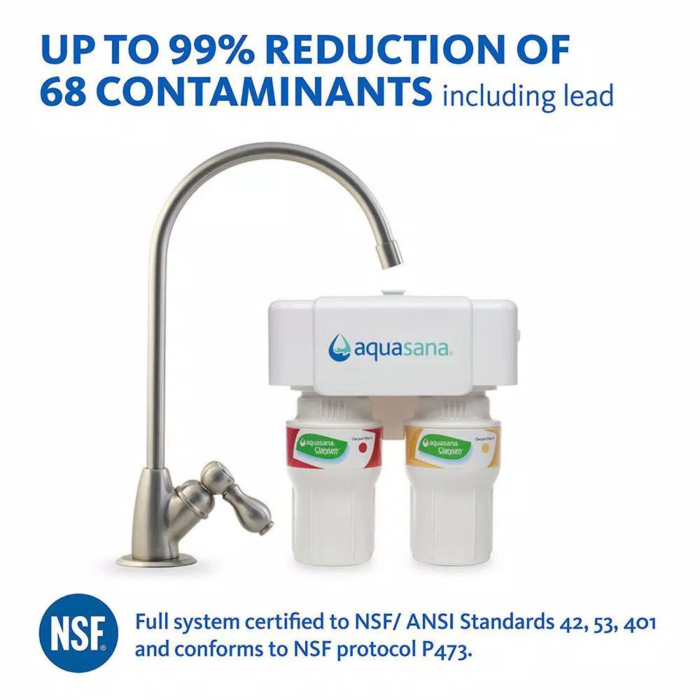 Aquasana AQ-5200 2-Stage Under Counter Drinking Water Filtration System with Brushed Nickel Faucet