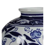Benjara White and Blue Floral Ceramic Pot Shaped Table Vase thumbnail 4