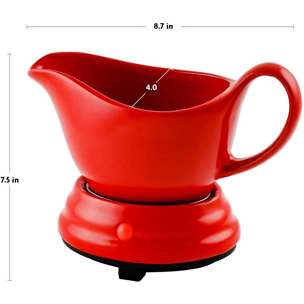 Ovente 16 oz. Red Electric Gravy Warmer with Detachable Ceramic Boat