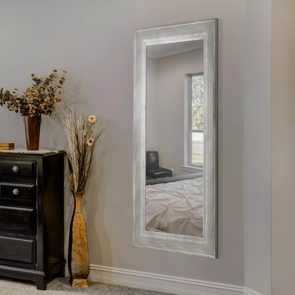 Crystal Art Gallery Large Rectangle White Modern Mirror with Wood Grain Finish (46.5 in. H x 25 in. W)