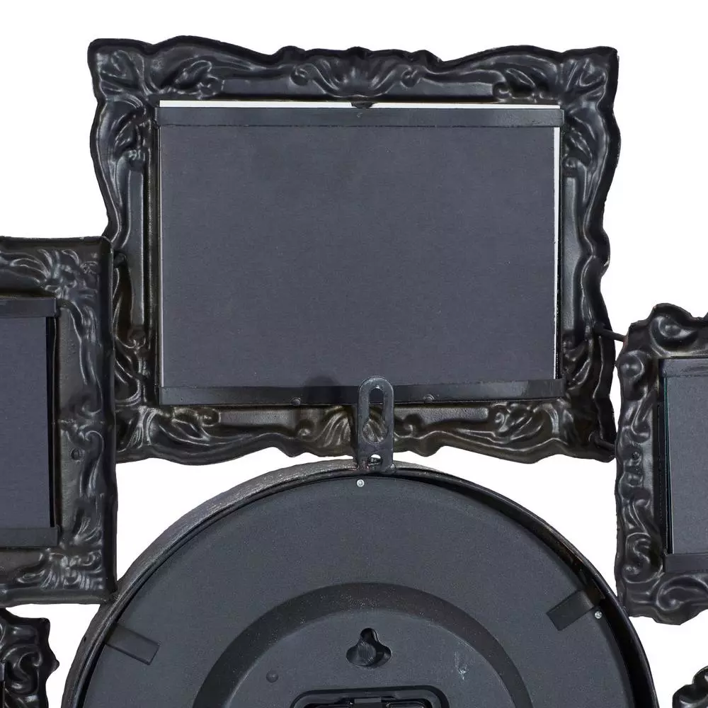 LITTON LANE 25 in. Metal Victorian Photo Frame Montage and Wall Clock with 8 Frames