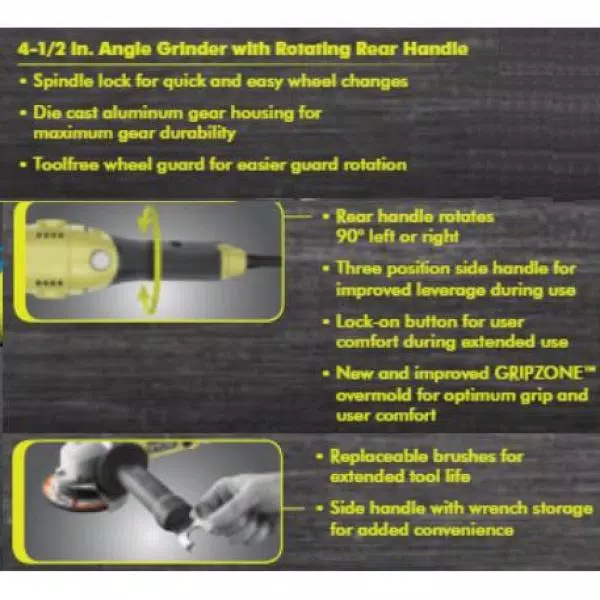 RYOBI 7.5 Amp 4.5 in. Corded Angle Grinder with GRIPZONE Technology