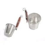 ExcelSteel 6.25 in. Stainless Steel Pasta Basket with Wood Covered Handles thumbnail 1