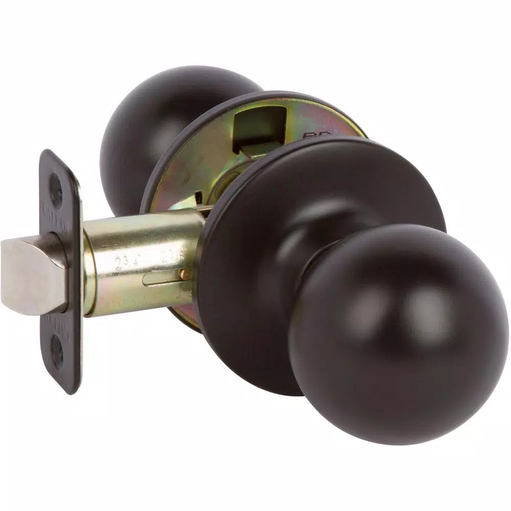 Callan Fairfield Rustic Style Black Round Passage Door Knob, Metal Construction