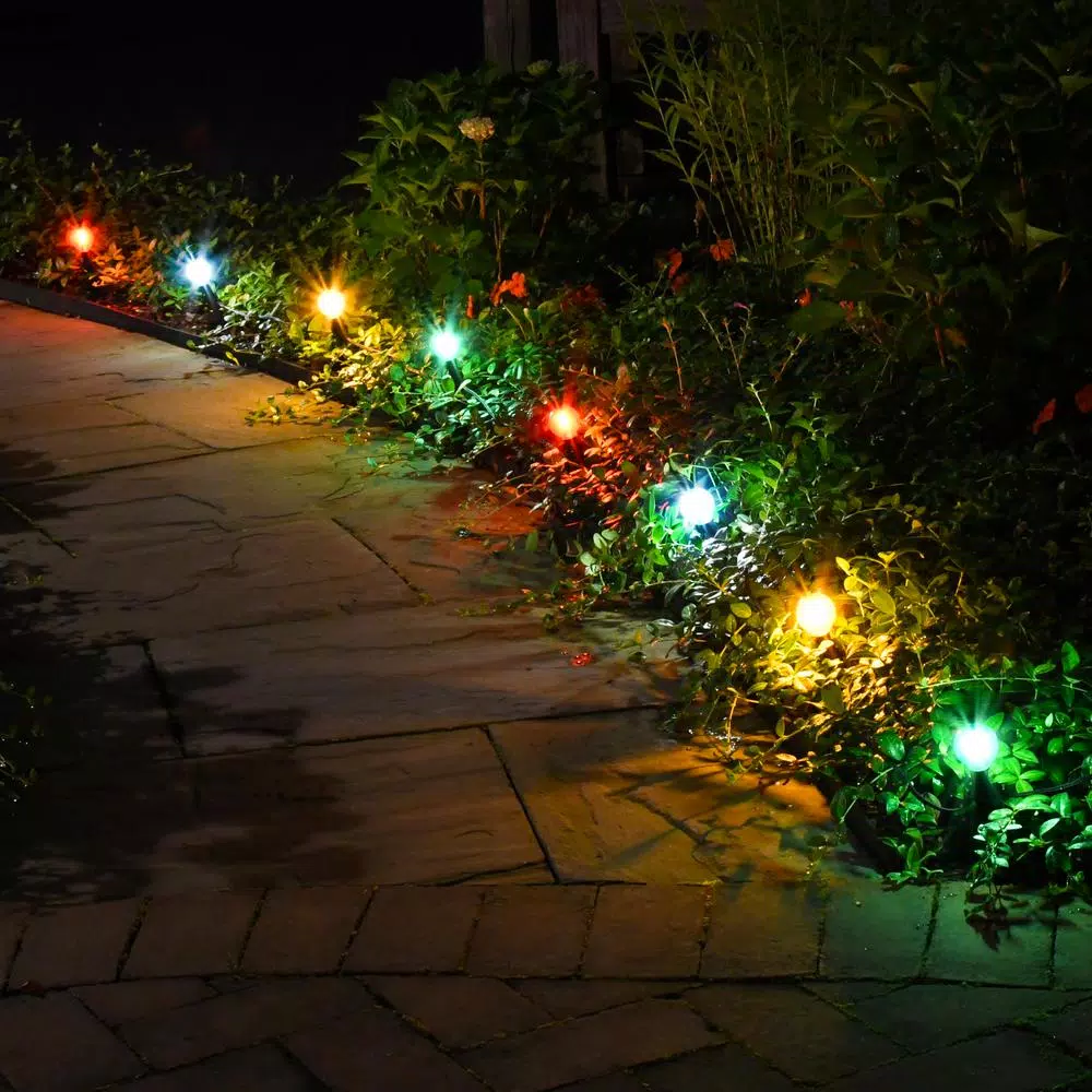 LUMABASE 2.5 in. Round Solar Color Changing Glass Pathway String Lights, 8-Light Set