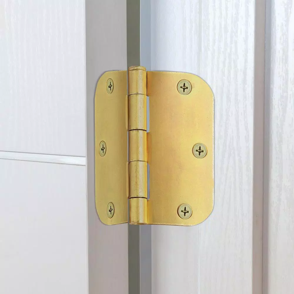 Design House 3.5 in. x 5/8 in. Radius Satin Brass Steel Door Hinges, 10-Pack