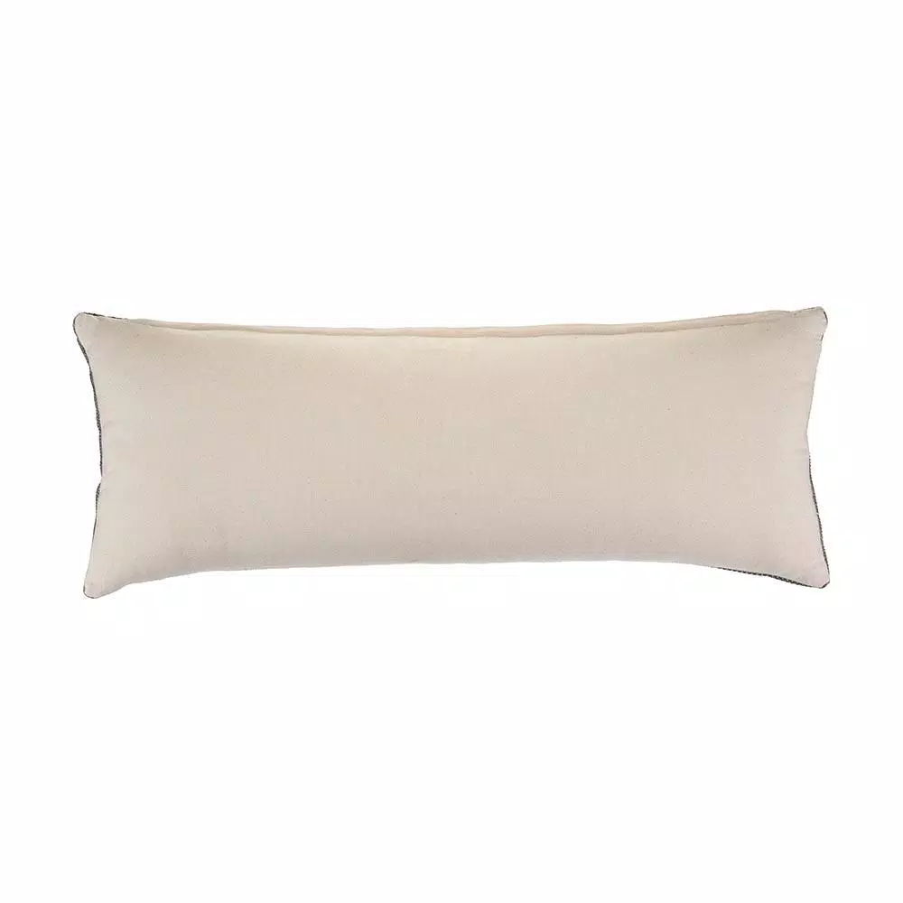 LR Home Embroidered Ethnic Floral Throw Pillow, 14 x 36 in, Gray and Cream Cotton