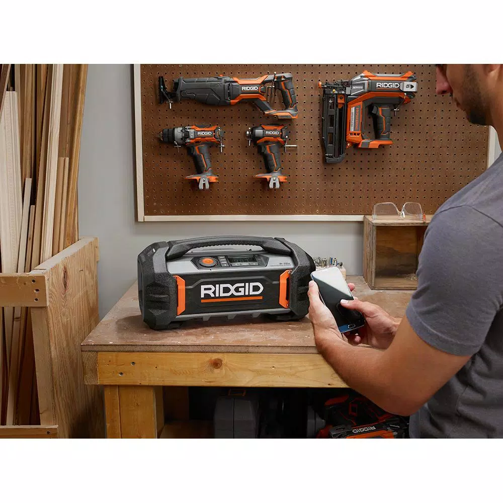 RIDGID 18V Lithium-Ion Cordless Bluetooth Charging Job Site Radio (Tool Only)