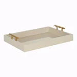 Kate and Laurel Lipton Decorative Rectangular Tray with Brushed Metal Handles, Brown Glossy Finish thumbnail 1