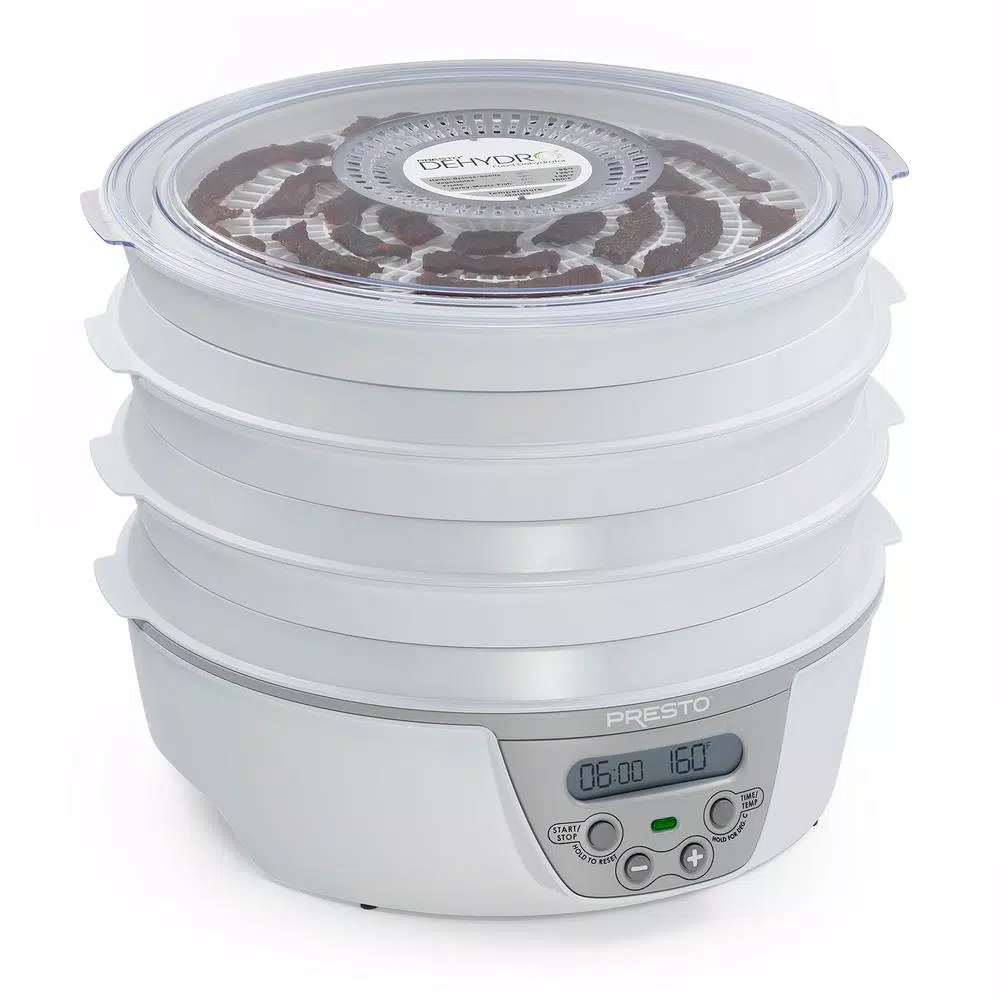 Presto Dehydro 6-Tray Digital Electric Food Dehydrator with Thermostat and Timer, White
