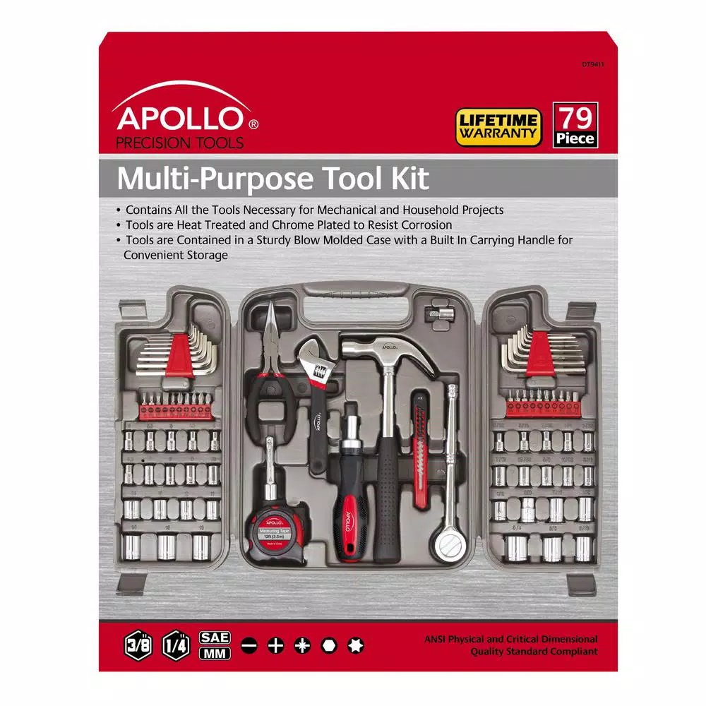 Apollo 79-Piece Multi-Purpose Hand Tool Set with Blow Molded Carrying Case