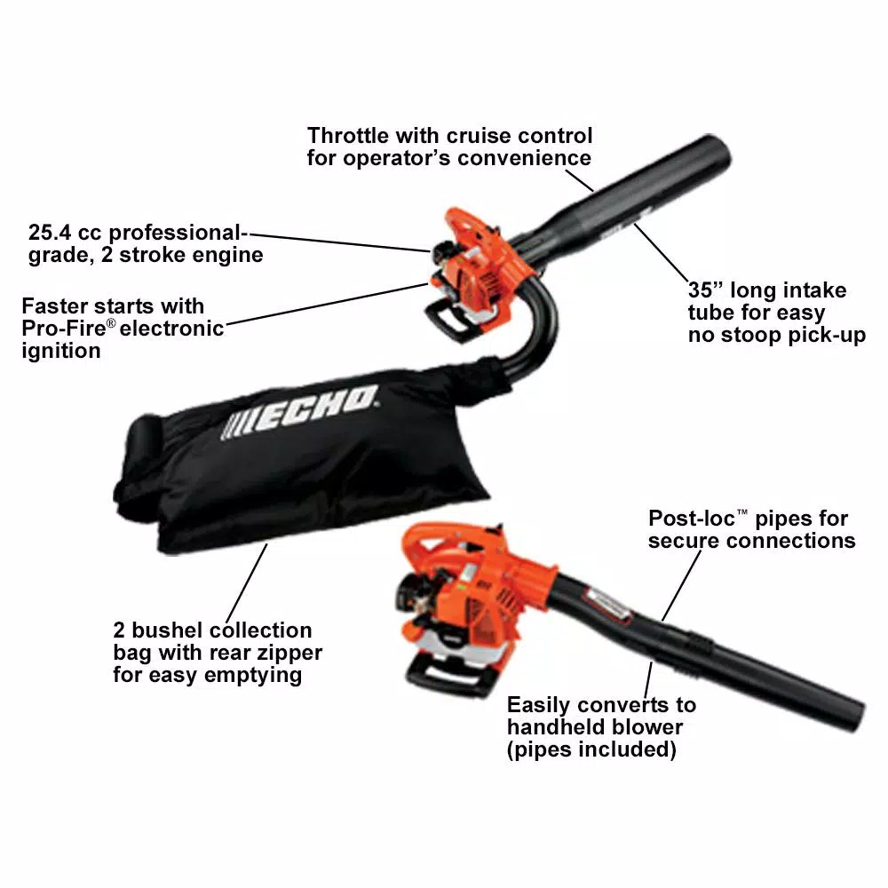 ECHO ES-250 25.4 cc Gas Leaf Blower, Vacuum, and Shredder - 391 CFM, 165 MPH