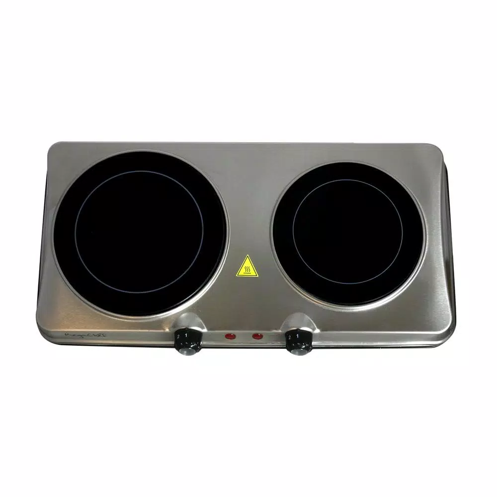 MegaChef 2-Burner Infrared Electric Hot Plate Cooktop, 1700W, Sleek Steel