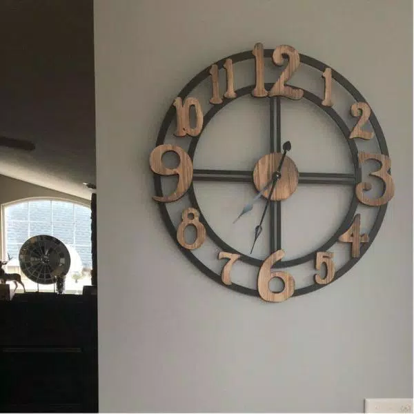 Utopia Alley 28" Oversized Roman Numeral Wall Clock - Rustic Multi-Tone Wood & Metal