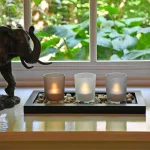 LUMABASE Pebble Candle Tray Set with 3 Frosted Glass Votive Holders and Smooth Pebbles - Black Wood thumbnail 2