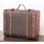 Vintiquewise Rustic Decorative Wooden Leather Suitcase Steamer Trunk - Brown thumbnail 3
