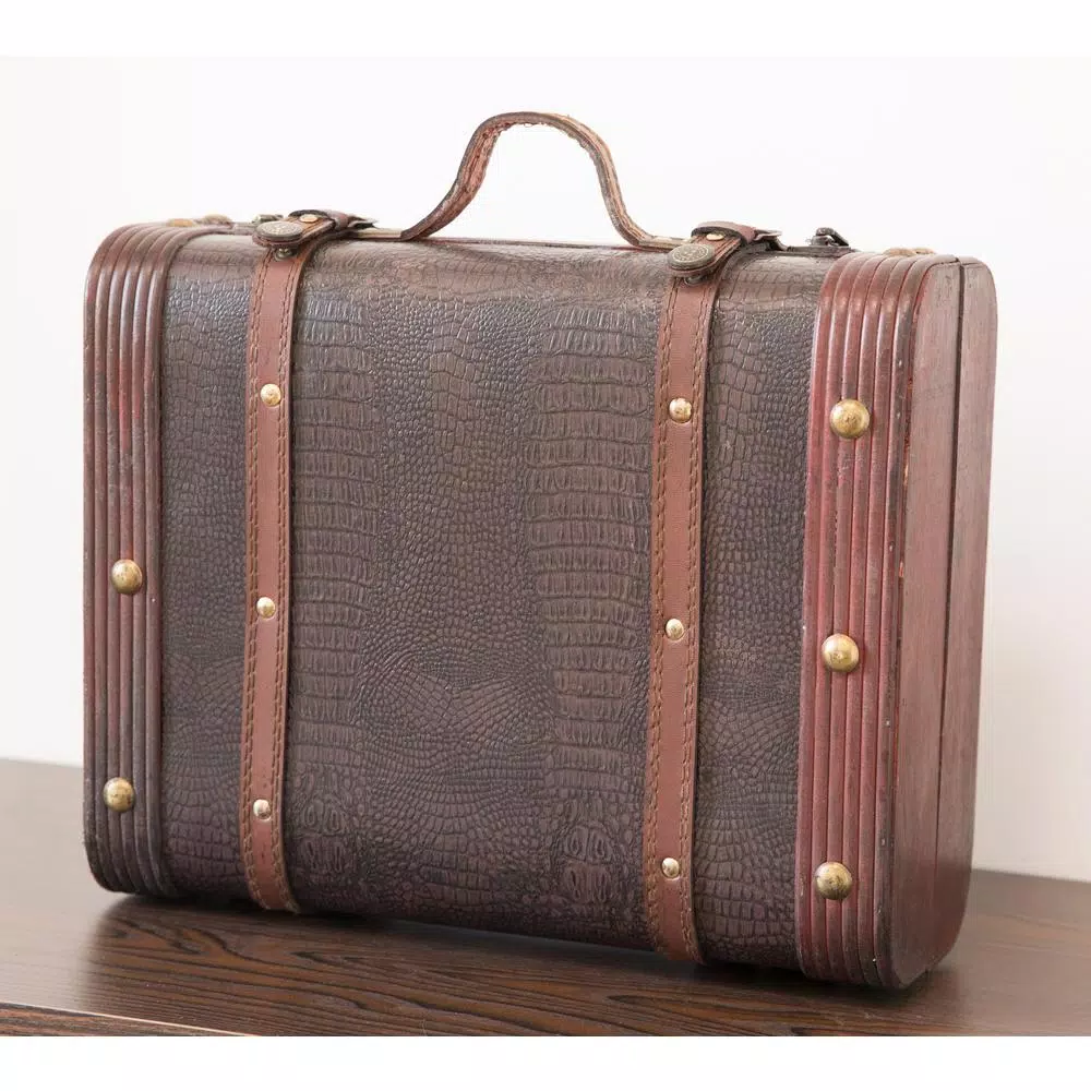 Vintiquewise Rustic Decorative Wooden Leather Suitcase Steamer Trunk - Brown