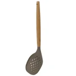 Home Basics Karina Silicone Skimmer with Natural Beech Wood Handle, Heat Resistant & Non-Stick Safe, Grey thumbnail 3
