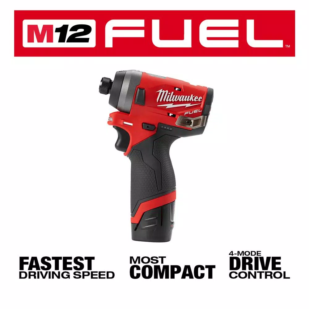 Milwaukee M12 FUEL 12V Li-Ion Brushless 4-Tool Combo Kit with Hammer Drill, Impact Driver, Ratchet & Inflator