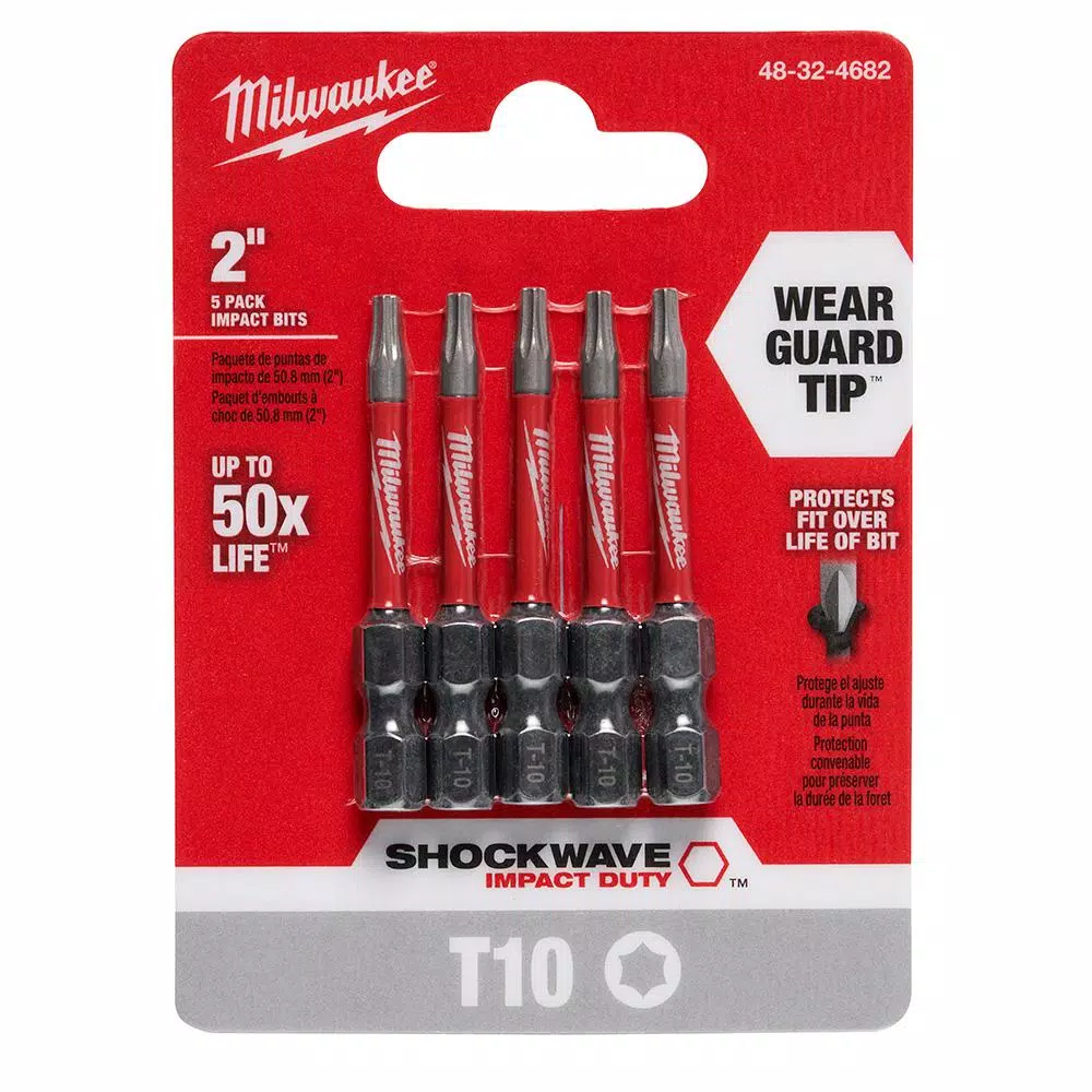 Milwaukee SHOCKWAVE Torx T10 2 in. Impact Duty Steel Screwdriver Bits, 5-Pack